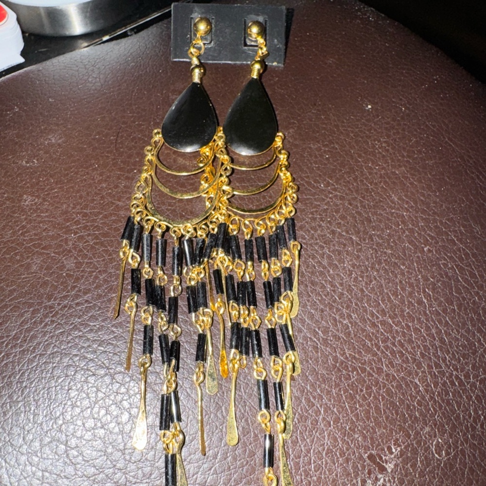 Vintage chandelier retro black & gold Earrings